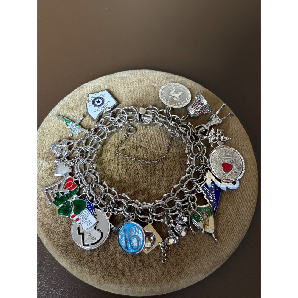 Vintage Sterling Silver Multi-Charm Bracelet  58.2g - 29 charms